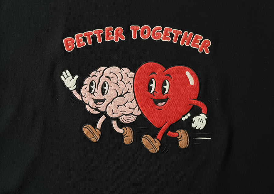 The Heart and Mind, Embroidered Heavy Weight Cotton Hoodie