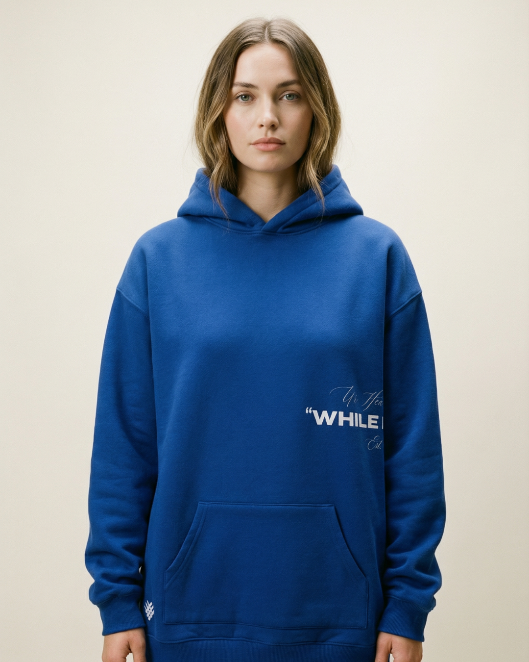 The "While I'm Here" Heavyweight pullover hoodie (Ocean)