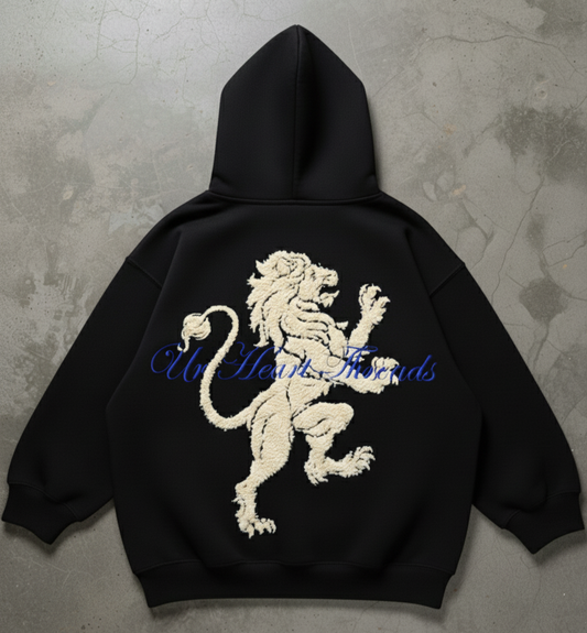 The Lion Heart - Embroidered Heavy Weight Cotton Hoodie