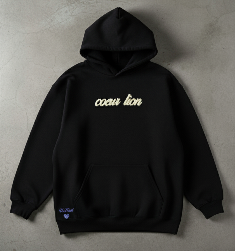 The Lion Heart - Embroidered Heavy Weight Cotton Hoodie