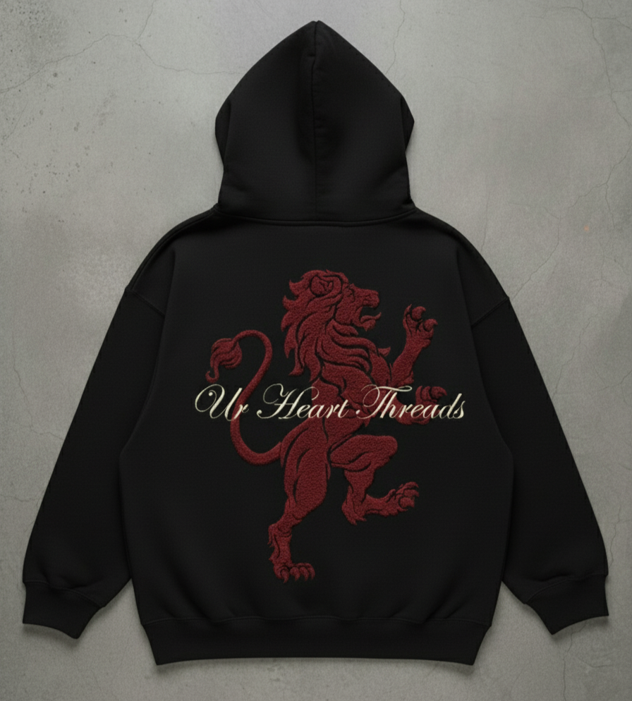 The Lion Heart - Embroidered Heavy Weight Cotton Hoodie