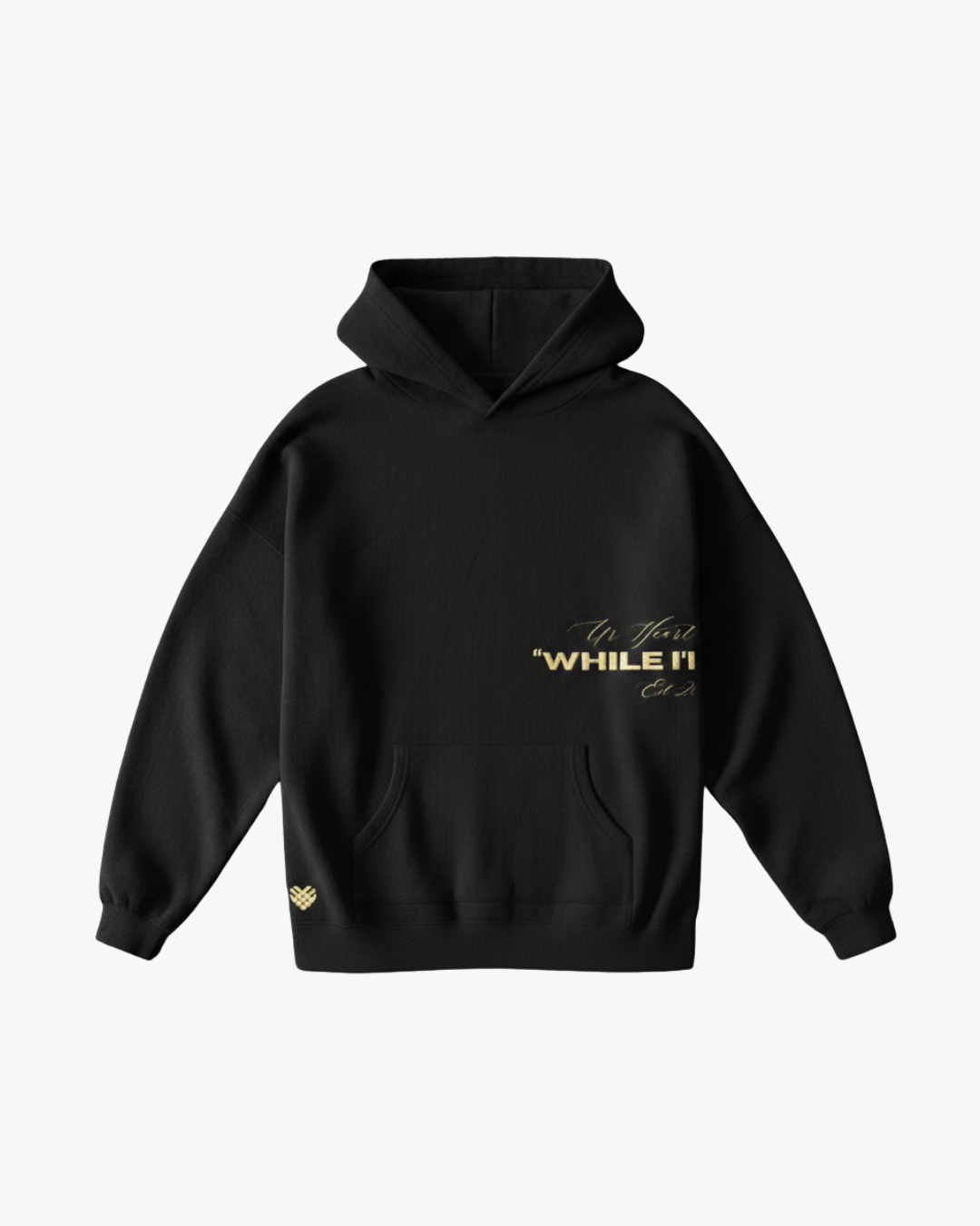 The "While I'm Here" Heavyweight pullover hoodie (Black)