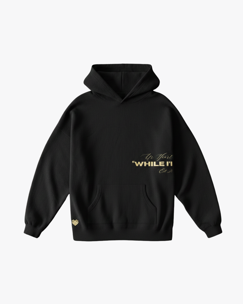The "While I'm Here" Heavyweight pullover hoodie (Black)