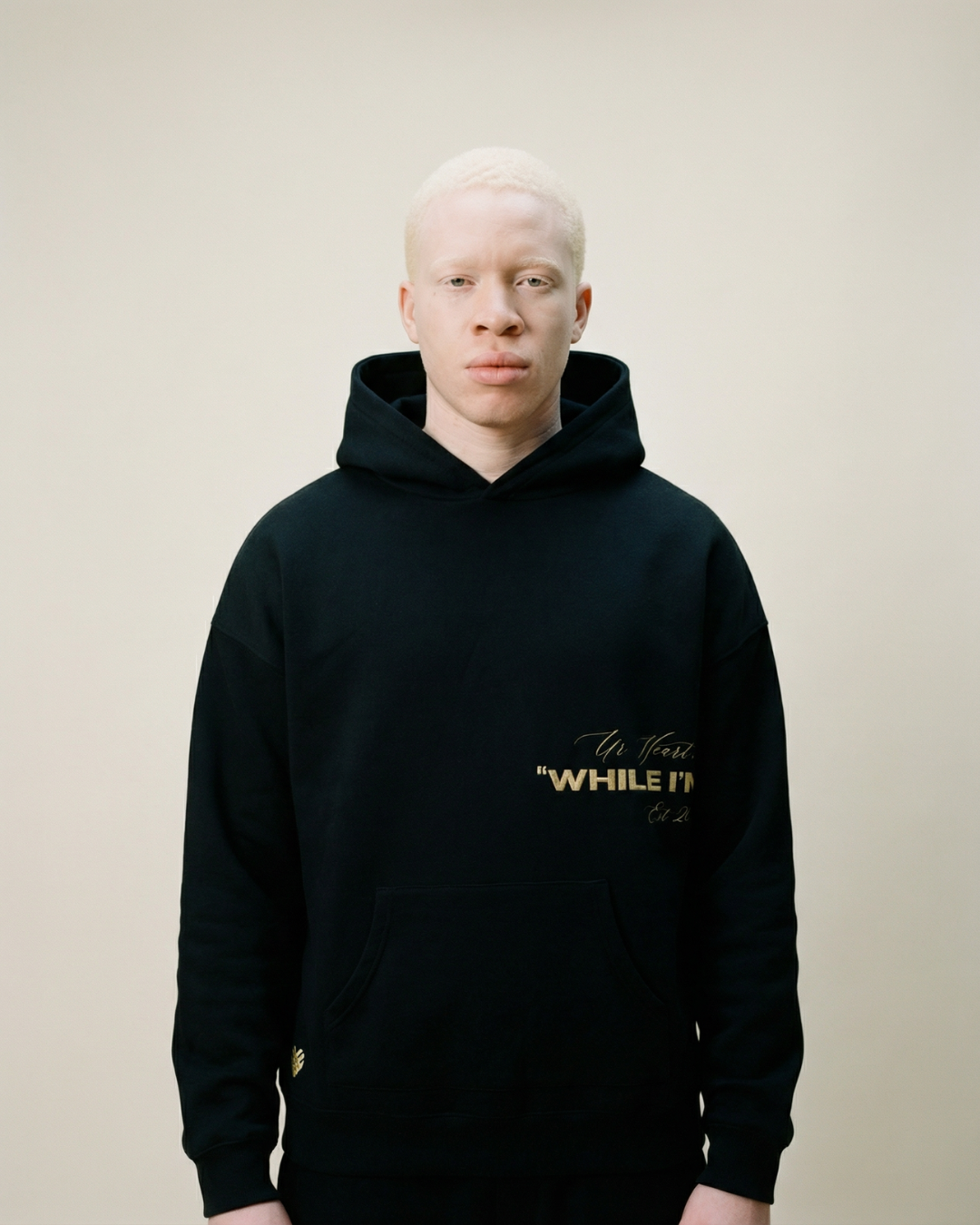 The "While I'm Here" Heavyweight pullover hoodie (Black)