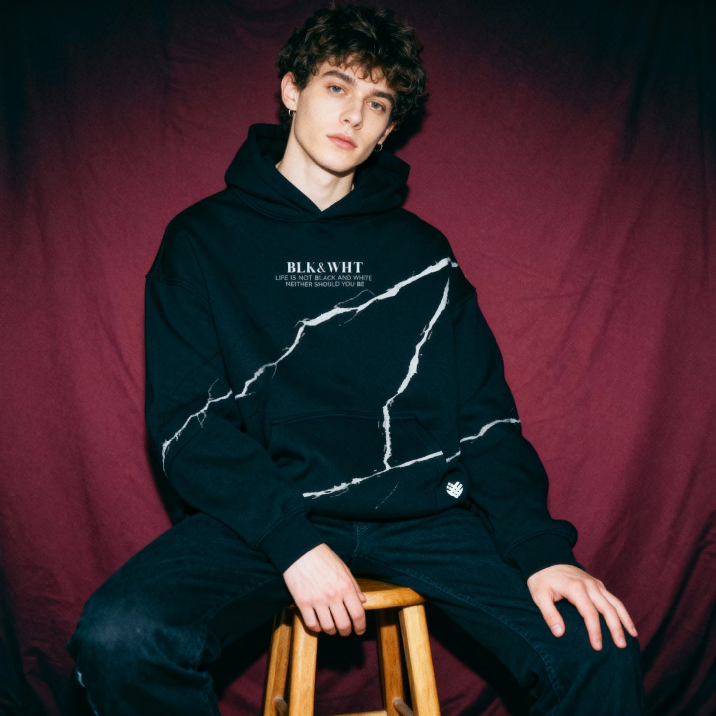 The Marble, distressed cotton patched heavyweight hoodie.